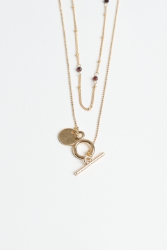 Necklace Gold Pearl Coin Pendant 2 Layer